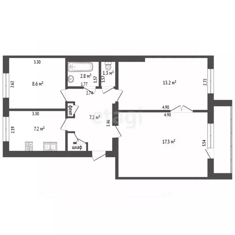 3-к кв. Тамбовская область, Тамбов Московская ул., 53А (58.6 м) - Фото 2