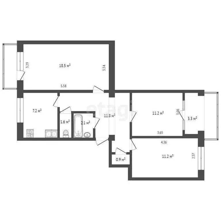 3-комнатная квартира: Севастополь, Флагманская улица, 5 (68.6 м) - Фото 0