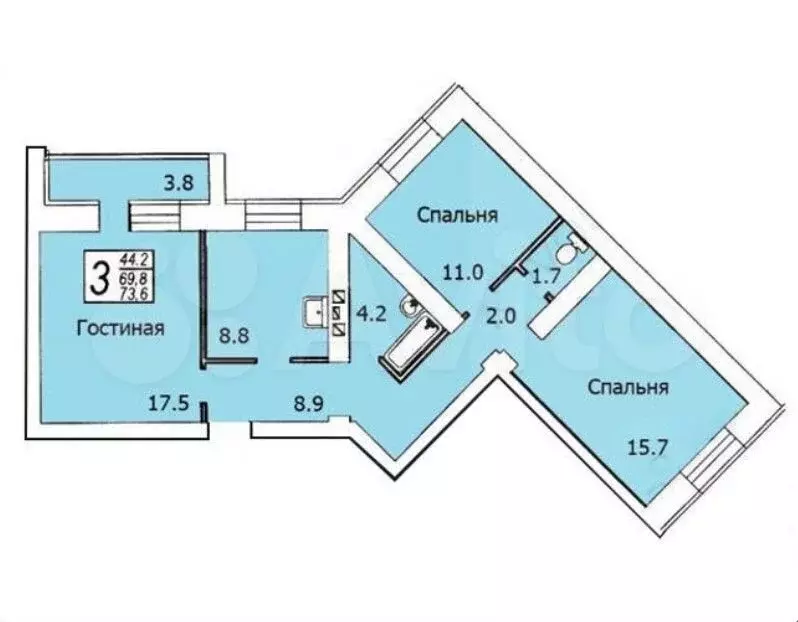 3-к. квартира, 73,6 м, 5/9 эт. - Фото 0