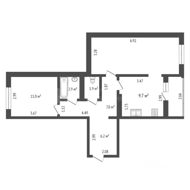 2-к кв. Тюменская область, Тюмень ул. Николая Зелинского, 19 (65.0 м) - Фото 1