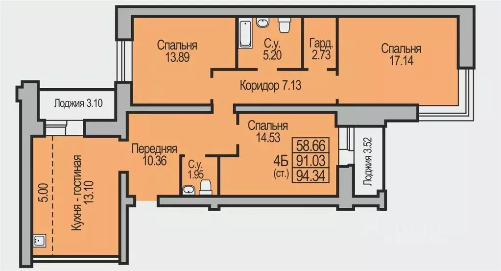4-к кв. Новосибирская область, Бердск Южный мкр,  (94.34 м) - Фото 0