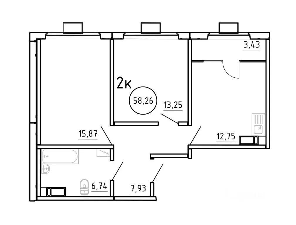 2-к кв. Челябинская область, Челябинск ул. Блюхера, 2.3.1 (58.26 м) - Фото 1