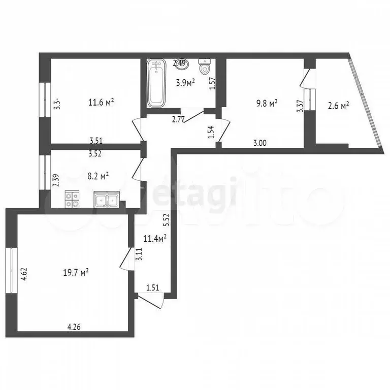 3-к. квартира, 65,1 м, 6/8 эт. - Фото 0