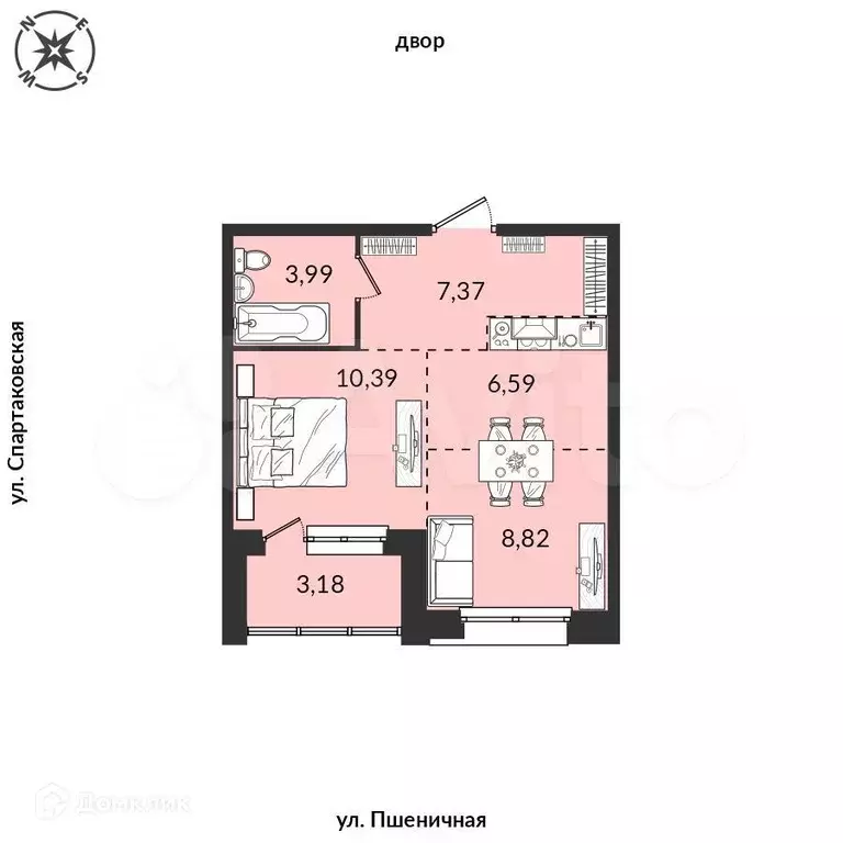 1-к. квартира, 40,3 м, 4/12 эт. - Фото 0