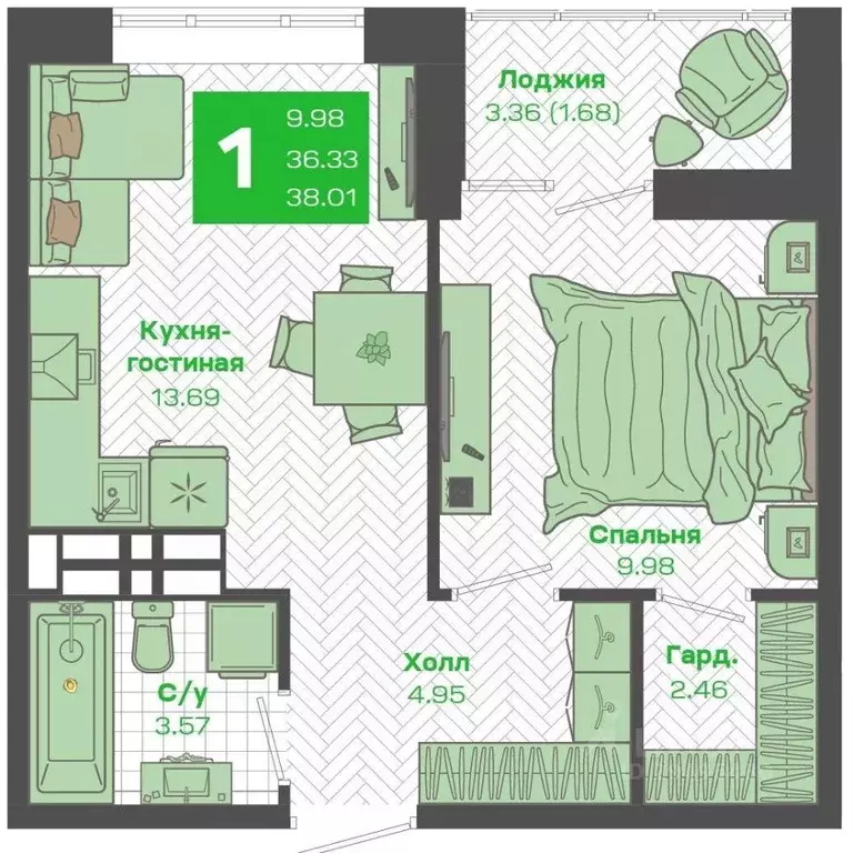 1-к кв. Приморский край, Владивосток Зеленый Бульвар 2 жилой комплекс ... - Фото 1