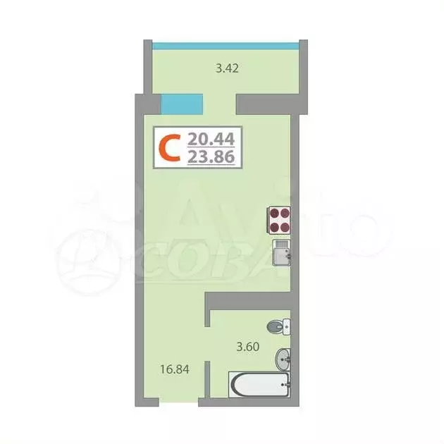 Квартира-студия, 20,6 м, 10/20 эт. - Фото 0