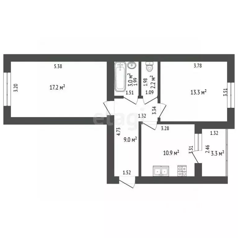 2-к кв. Башкортостан, Стерлитамакский район, Отрадовский сельсовет, с. ... - Фото 1