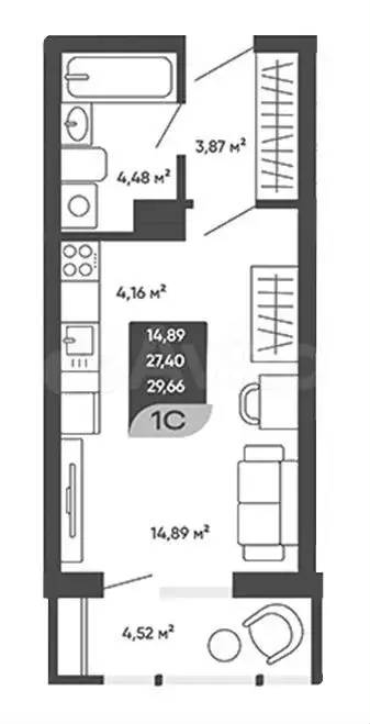 Квартира-студия, 29,7 м, 4/18 эт. - Фото 0