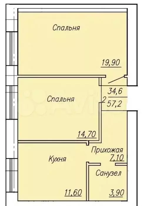 2-к. квартира, 57 м, 3/4 эт. - Фото 0