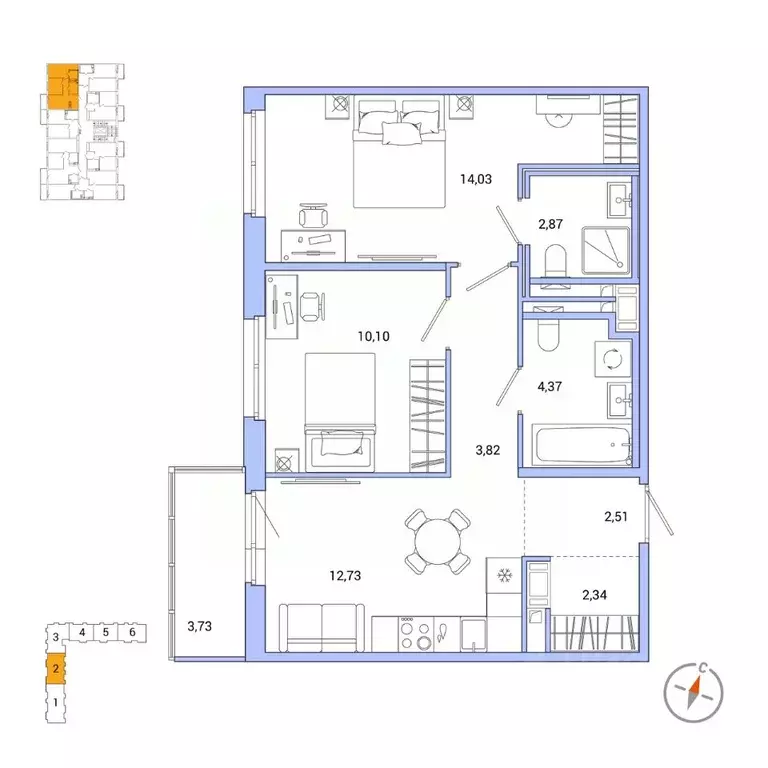 2-к кв. Санкт-Петербург Окла жилой комплекс (53.89 м) - Фото 0
