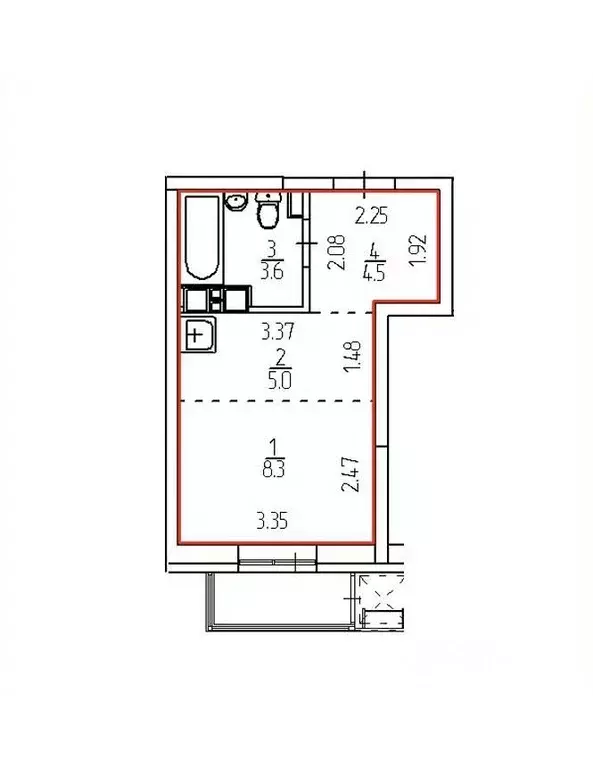 Студия Пермский край, Пермь Белозерская ул., 30А (21.4 м) - Фото 2