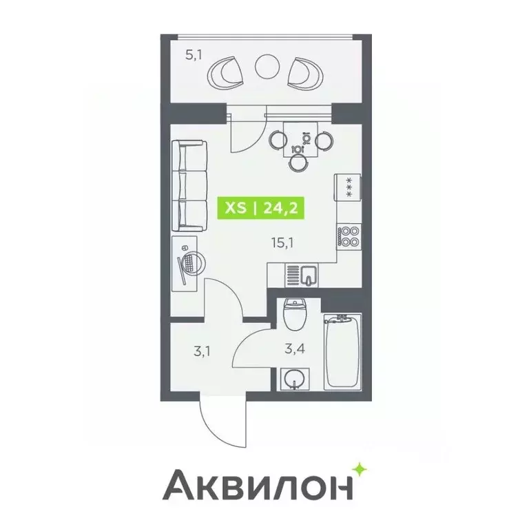 Студия Санкт-Петербург бул. Головнина, 4 (24.2 м) - Фото 1