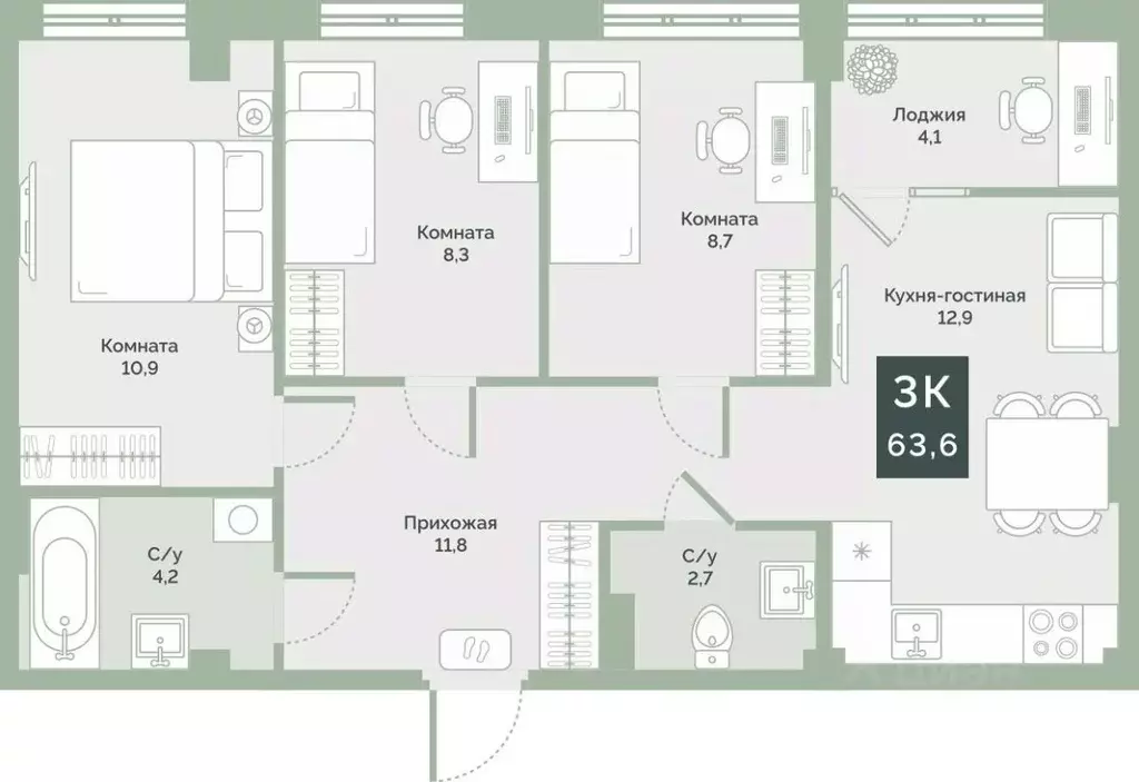 Свободной планировки кв. Курганская область, Курган Заозерный ... - Фото 1