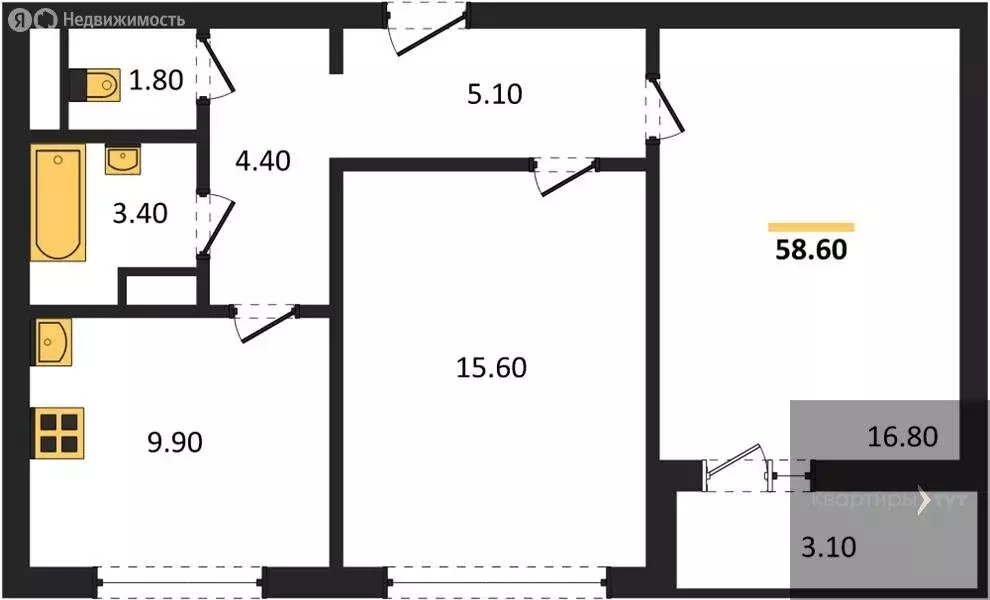 2-комнатная квартира: Воронеж, улица Пескова, 6 (58.3 м) - Фото 1