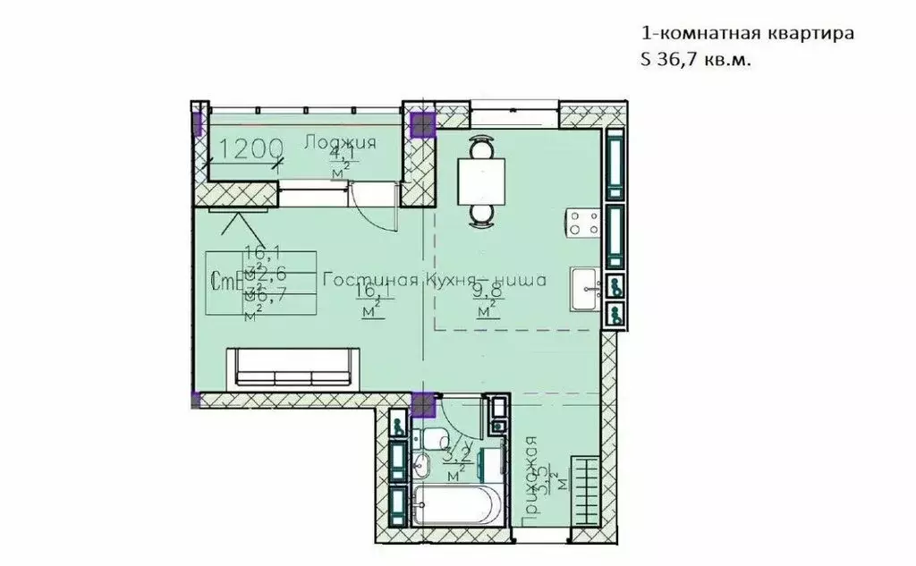 Квартира-студия: Нижнекамск, улица Мурадьяна, 22 (36.7 м) - Фото 1