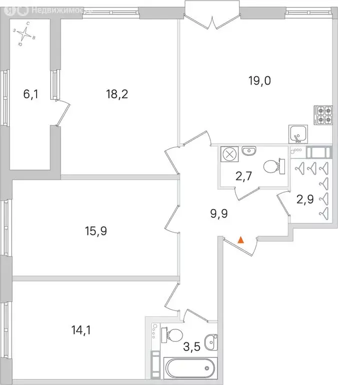 3-комнатная квартира: Пушкин, ЖК Дубровский (89.25 м) - Фото 0