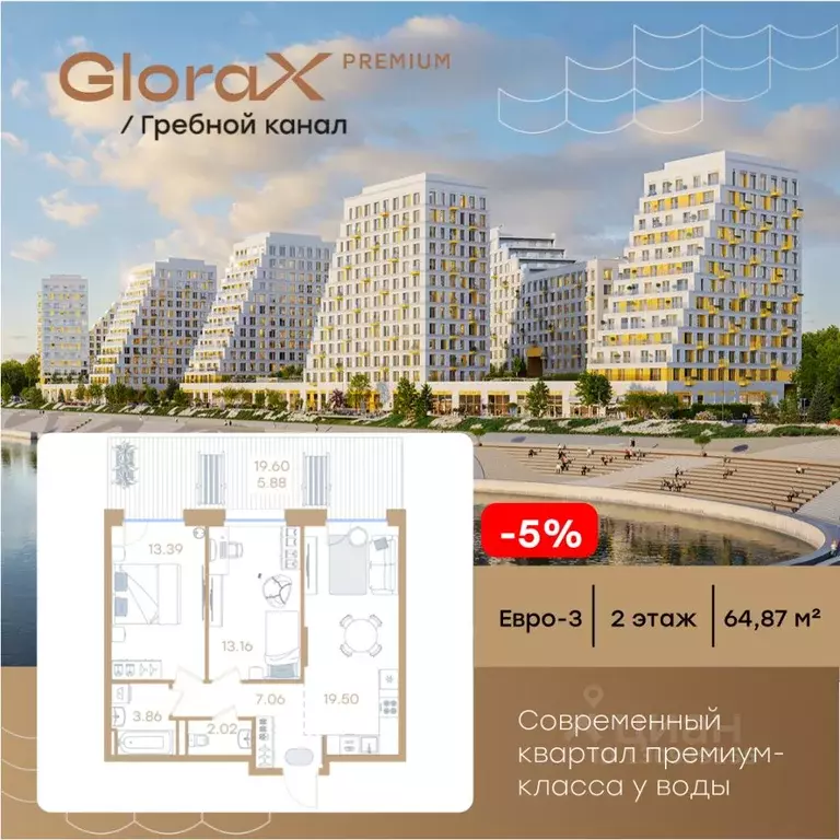 2-к кв. Нижегородская область, Нижний Новгород Глоракс Премиум Гребной ... - Фото 1