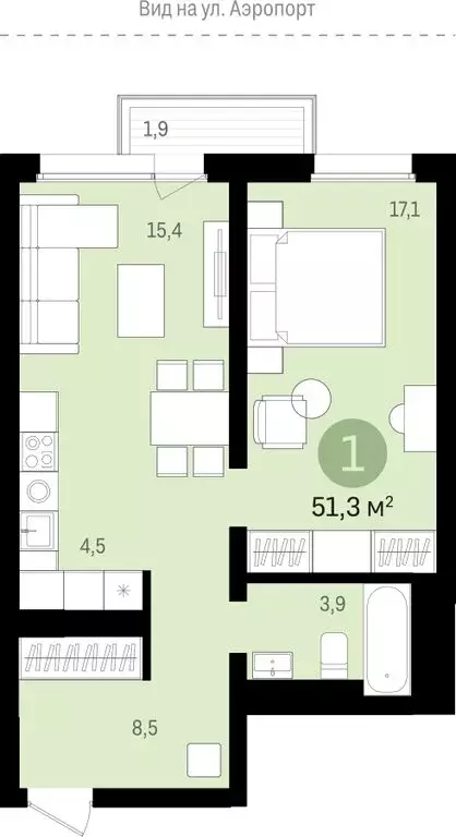 1-комнатная квартира: Новосибирск, улица Аэропорт, 23/1 (51.27 м) - Фото 1