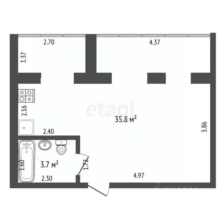 Студия Крым, Бахчисарай ул. Грузинова, 61 (39.5 м) - Фото 1