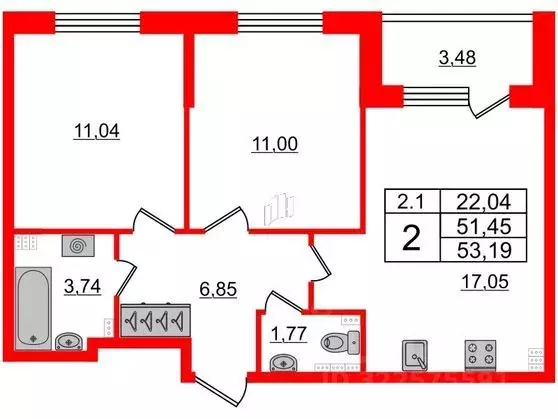 1-к кв. Санкт-Петербург Пулковское ш., 99к6 (51.45 м) - Фото 1