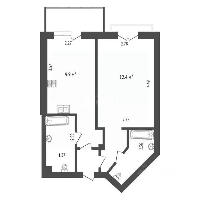1-к кв. Вологодская область, Вологда ул. Чернышевского, 84Б (36.0 м) - Фото 2