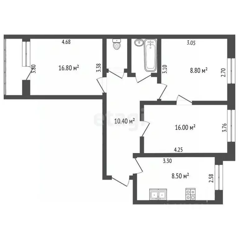 3-к кв. Чувашия, Чебоксары ул. Афанасьева, 9 (65.5 м) - Фото 2