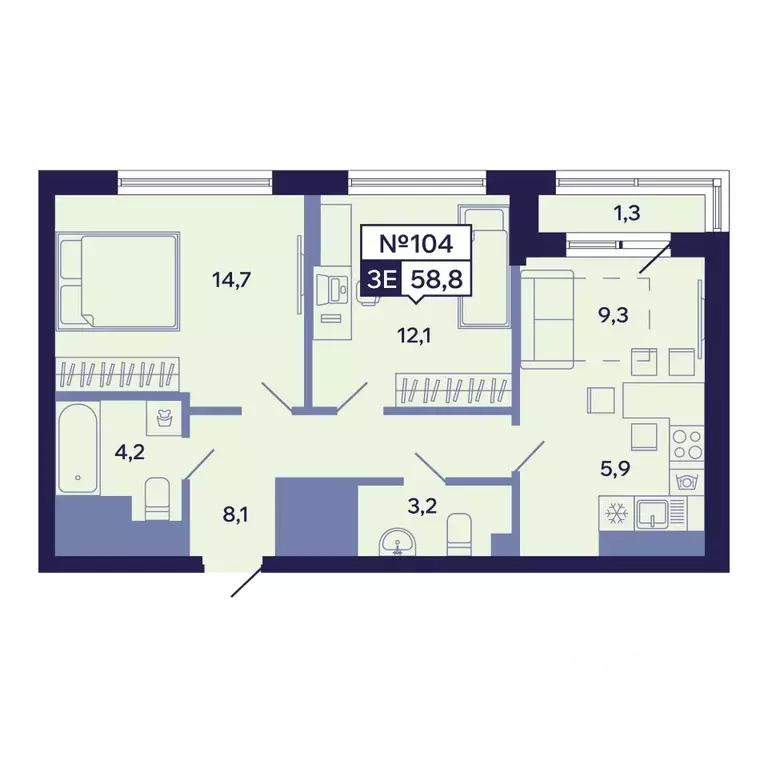 3-к кв. Саха (Якутия), Якутск ул. Новопортовская, 1А/1 (58.8 м) - Фото 1