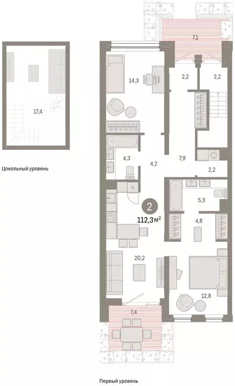 2-комнатная квартира: Тюмень, улица Павла Фитина, 3 (112.1 м) - Фото 1
