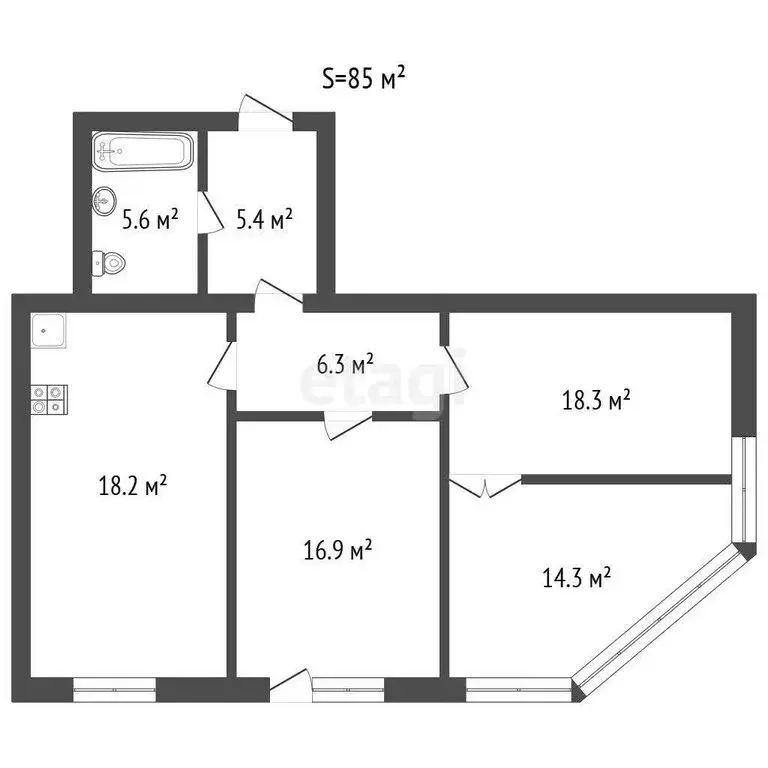 3-комнатная квартира: Ялуторовск, улица Свободы, 59 (85 м) - Фото 1