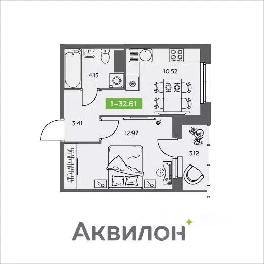 1-к кв. Архангельская область, Северодвинск  (32.61 м) - Фото 0