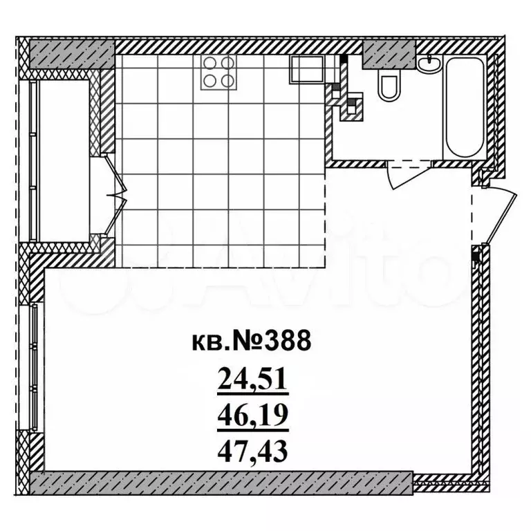 Квартира-студия, 47,4 м, 3/19 эт. - Фото 0