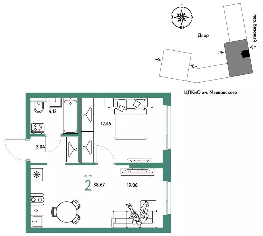 2-к кв. Свердловская область, Екатеринбург пер. Базовый, 10 (38.67 м) - Фото 1