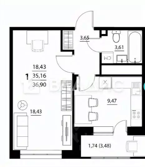 1-к кв. Белгородская область, Белгородский район, Дубовское с/пос, с. ... - Фото 2