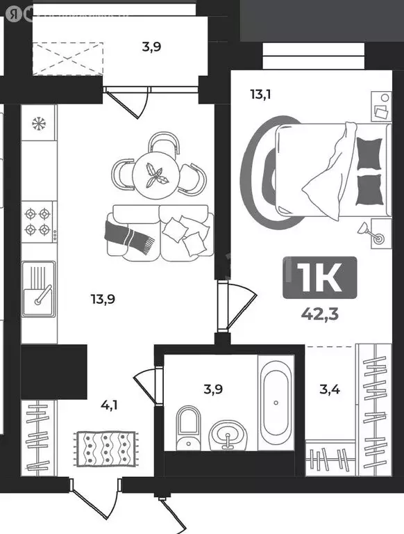 1-комнатная квартира: Тюмень, улица Братьев Бондаревых, 5 (39.7 м) - Фото 2