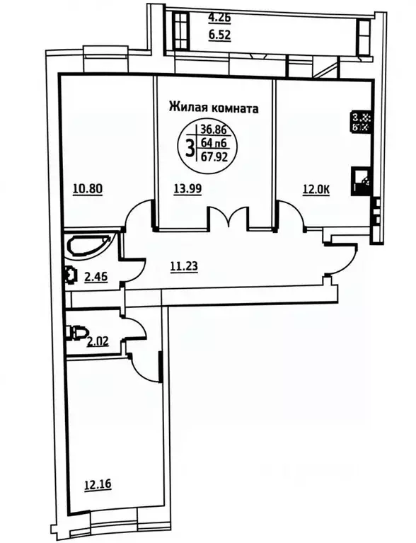 3-к кв. Татарстан, Казань Даурская ул., 44В (65.1 м) - Фото 2
