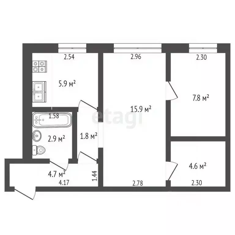 2-к кв. Кемеровская область, Кемерово Волгоградская ул., 30 (46.0 м) - Фото 1