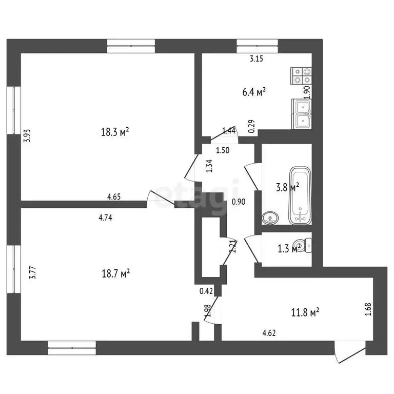 2-комнатная квартира: Лесной, улица Пушкина, 16 (61 м) - Фото 1