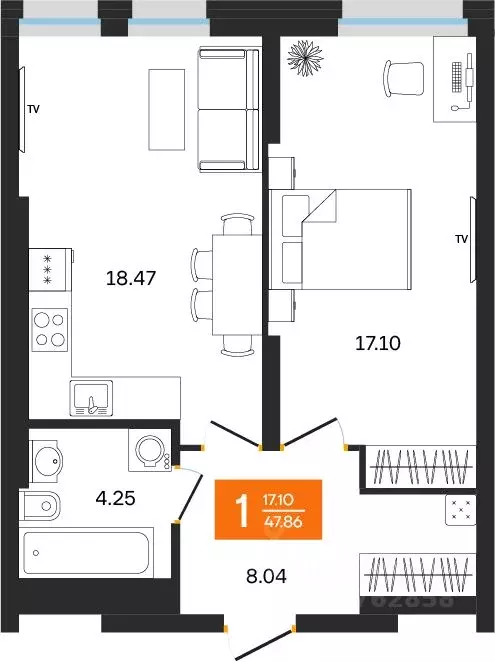 1-к кв. Башкортостан, Уфа ул. Султанова, 28 (47.86 м) - Фото 1