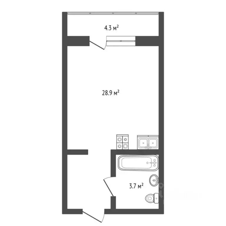 Студия Тюменская область, Тюмень Комбинатская ул., 54к2 (33.0 м) - Фото 1