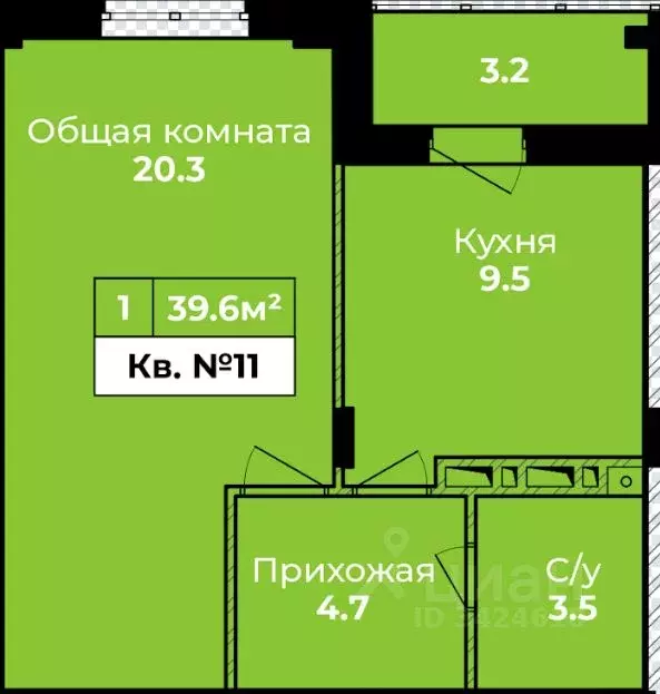 1-к кв. Тульская область, Тула городской округ, д. Харино ул. ... - Фото 1