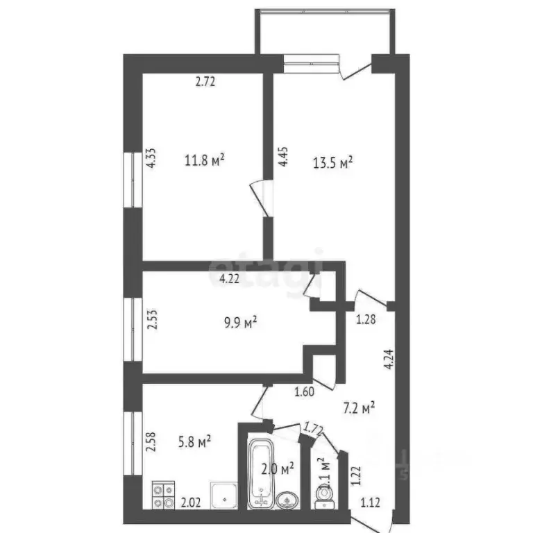 3-к кв. Забайкальский край, Чита Новобульварная ул., 115А (51.6 м) - Фото 1