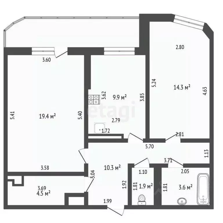 2-к кв. Тюменская область, Тюмень ул. Лесопарковая, 9 (65.0 м) - Фото 0