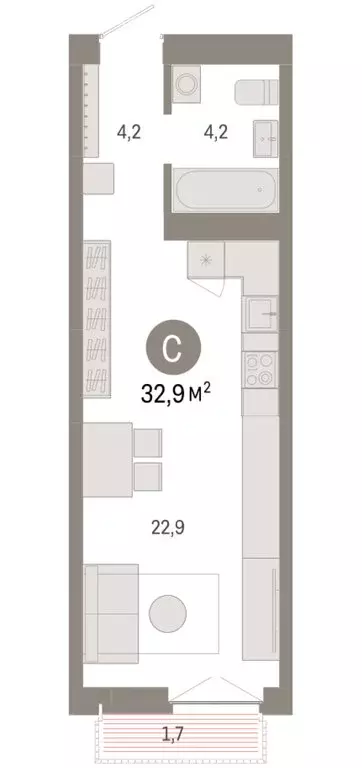 Квартира-студия: Новосибирск, Большевистская улица, 66 (32.88 м) - Фото 1