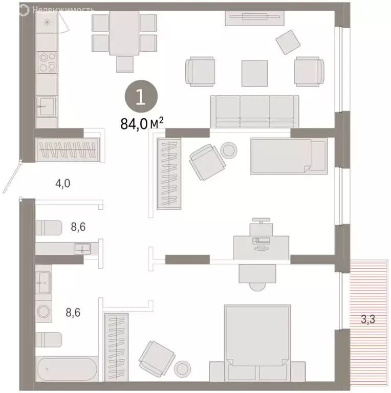 1-комнатная квартира: Тюмень, улица Республики, 205к2 (84.02 м) - Фото 2