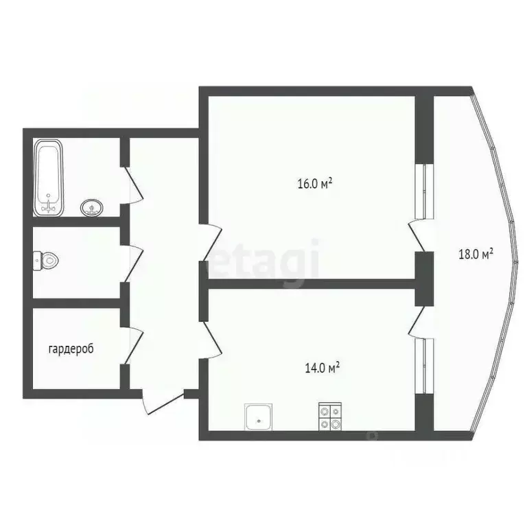 1-к кв. Тюменская область, Тюмень ул. Бориса Опрокиднева, 2к1 (48.8 м) - Фото 2