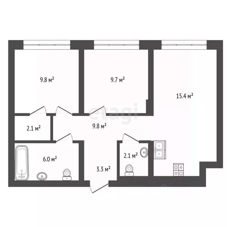 2-к кв. Тюменская область, Тюмень Причальная ул., 7 (58.49 м) - Фото 1