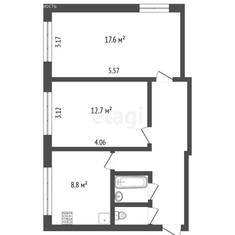 2-комнатная квартира: Шопино, Молодёжная улица, 9 (53 м) - Фото 0