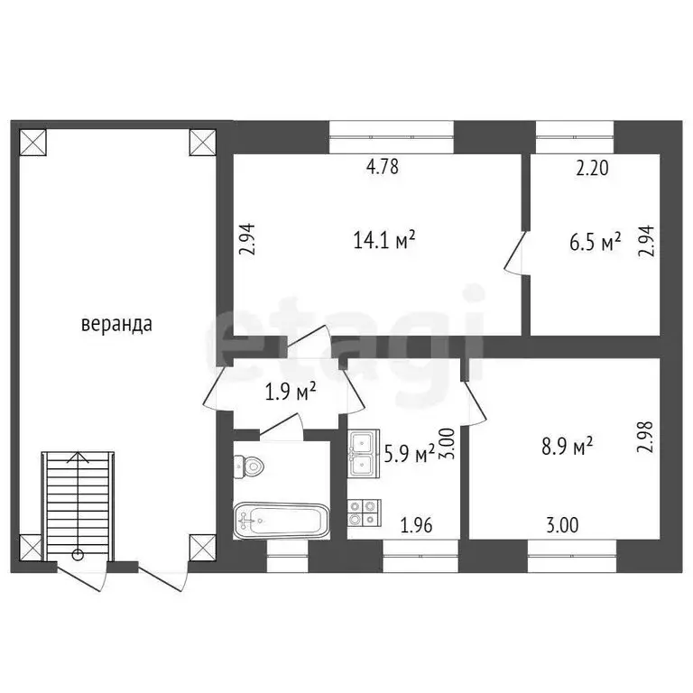 3-комнатная квартира: Тюмень, улица Бакинских Комиссаров, 10А (40.3 м) - Фото 1