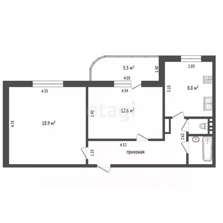 2-к кв. Пермский край, д. Кондратово ул. Садовое Кольцо, 2 (52.9 м) - Фото 1