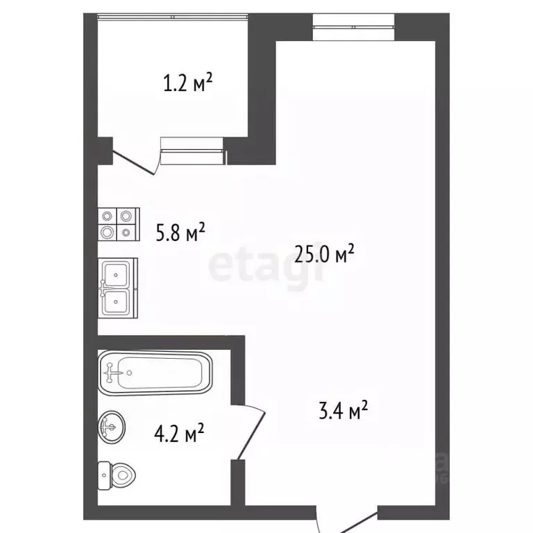 Студия Москва № 160 кв-л, 1Вк3 (25.0 м) - Фото 2